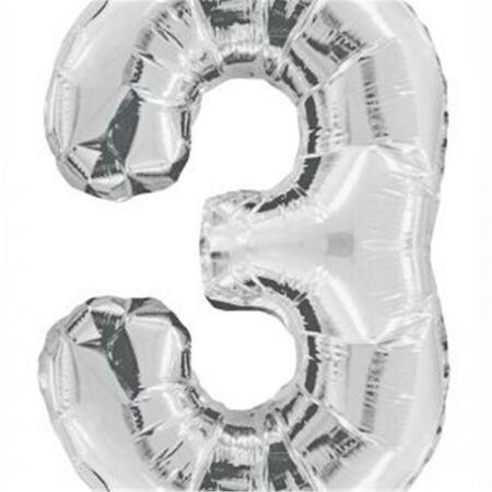 ANAGRAM 26 in. Number 3 Silver Super Shape Foil Balloons 88597